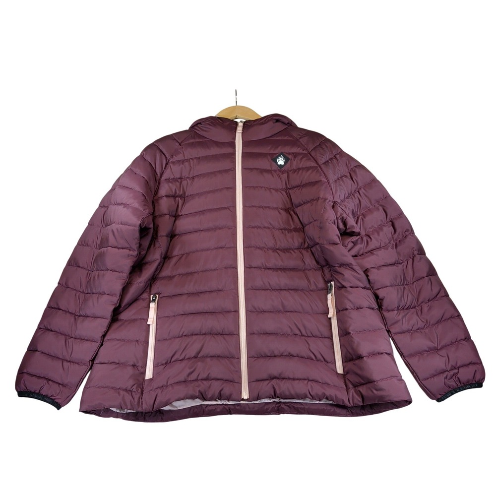 Alaskan Hard Gear Duluth Eco Puffin Women 1X Puffer Jacket Burgundy Hooded Zip
